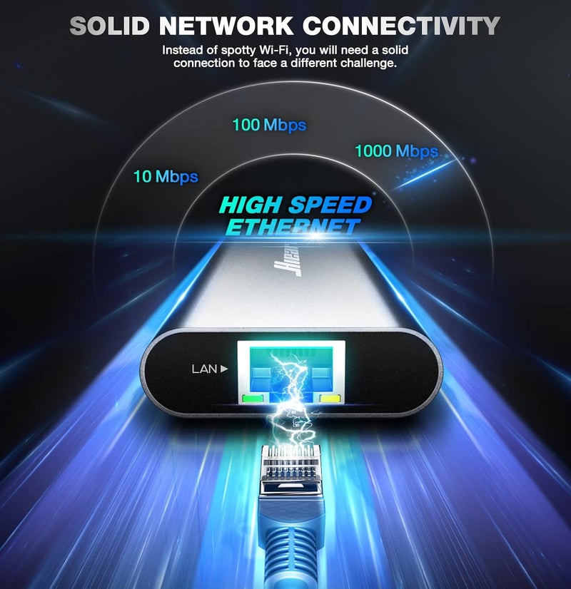 Hiearcool محور USB C إيثرنت 8 في 1، محول متعدد المنافذ USB-C إلى HDMI بدقة 4K@60Hz مع RJ45 بسرعة 1Gbps، شحن PD بقوة 100W، 3 منافذ USB 3.0، SD/TF، متوافق مع MacBook Pro/Air، Dell، Lenovo لابتوبات - Image 3